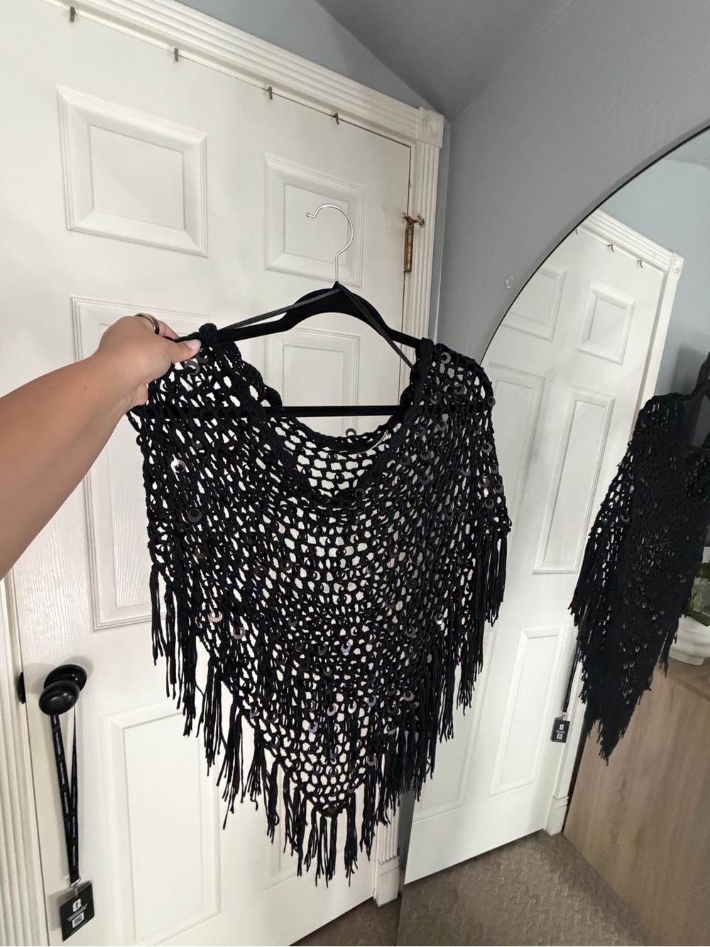 Black Crochet Fringe Poncho - Women Accessories